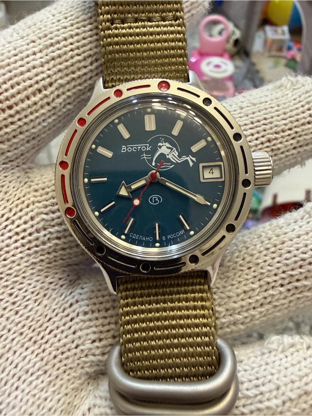 Vostok Amphibia 420059 Scuba Dude Automatic 200m Diver Watch Teal/Olive Dial